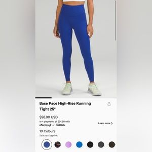Lululemon Base Pace High-Rise Running Tight 25” Leggings.